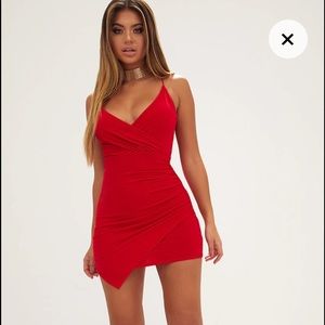 Red Slinky Wrap Strappy Bodycon Dress